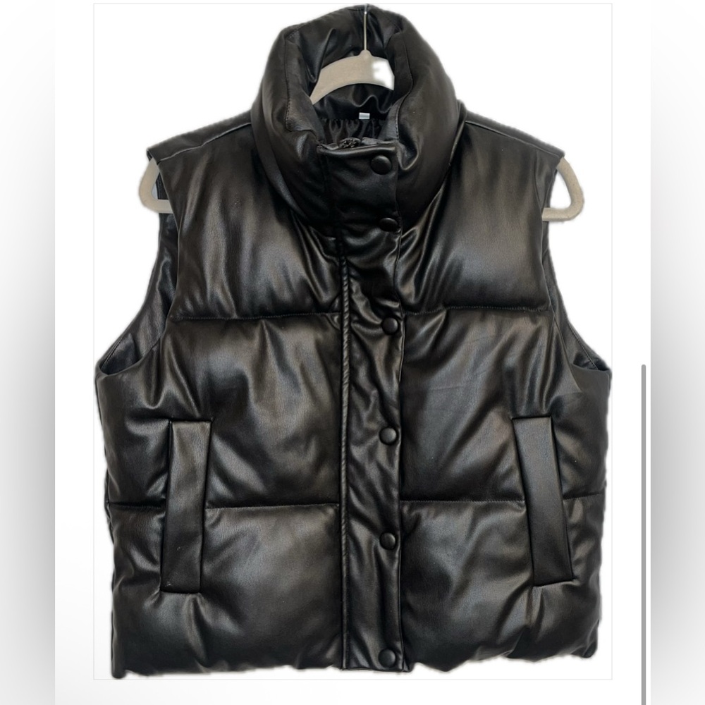 Black Faux Leather Puffer Vest
